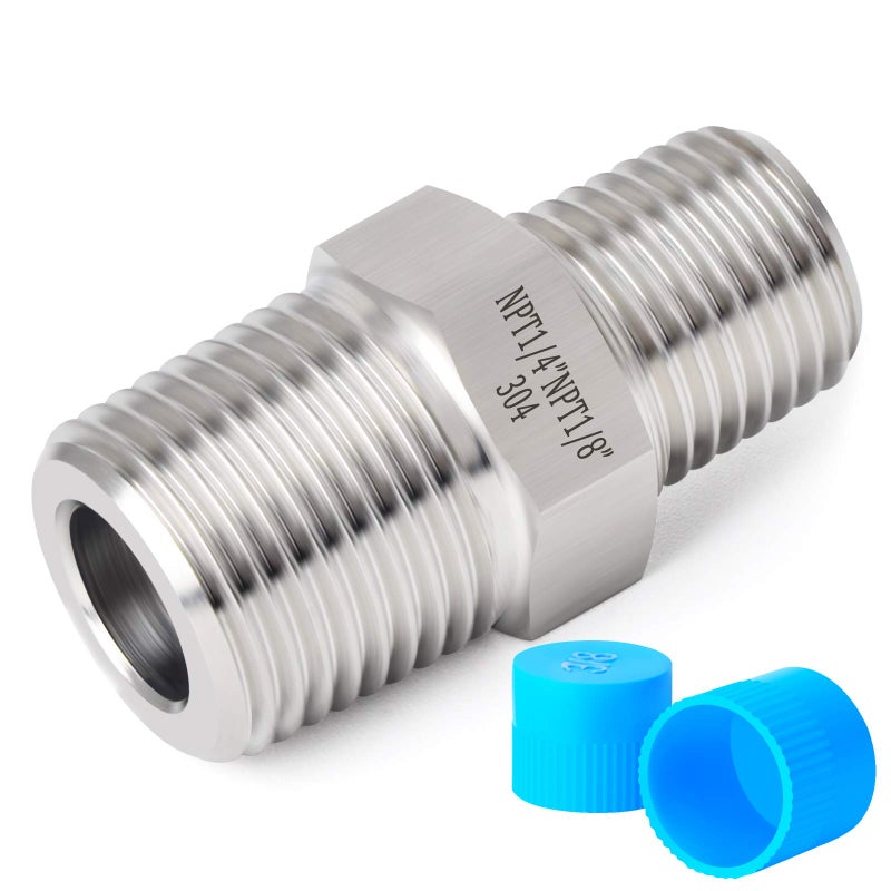 TAISHER 2PCS 304 Stainless Steel Hex Nipple, Reducer Pipe Fitting 3/8-Inch Male Pipe x 1/4-Inch Male Pipe - Image 2